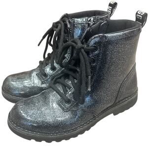 Ugg Black Ashton Glitter Patent Lace-Up Lug Sole Chunky Combat Boots Grunge Sz 2